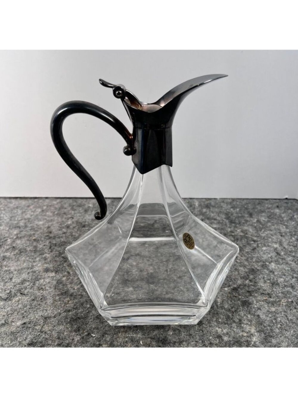 VTG RCR Royal Crystal Rock Hexagonal Decanter Patina Silver Handle & Spout - Picture 3 of 16